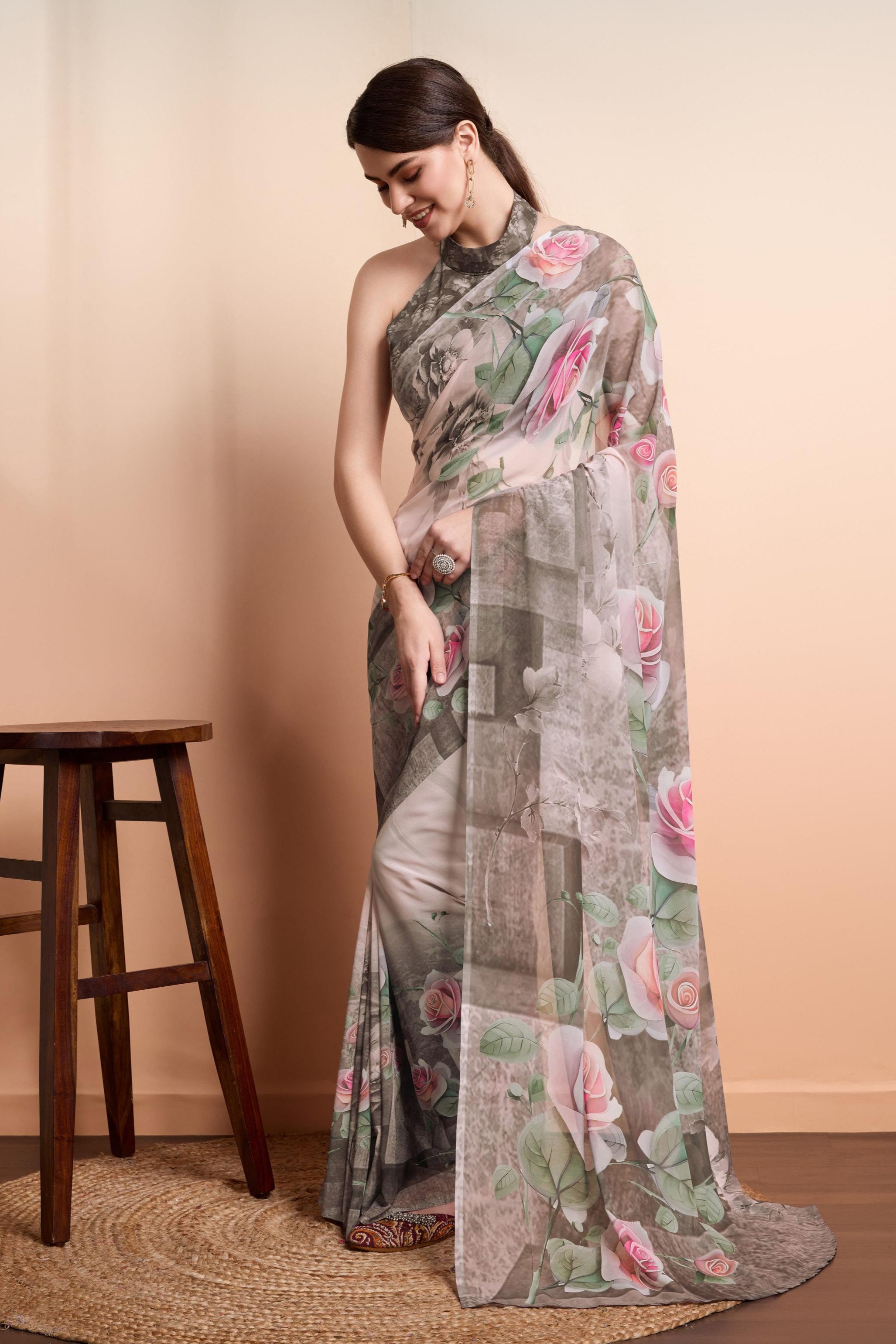 RACHNA Floral Pure Georgette  Ready to Wear Saree