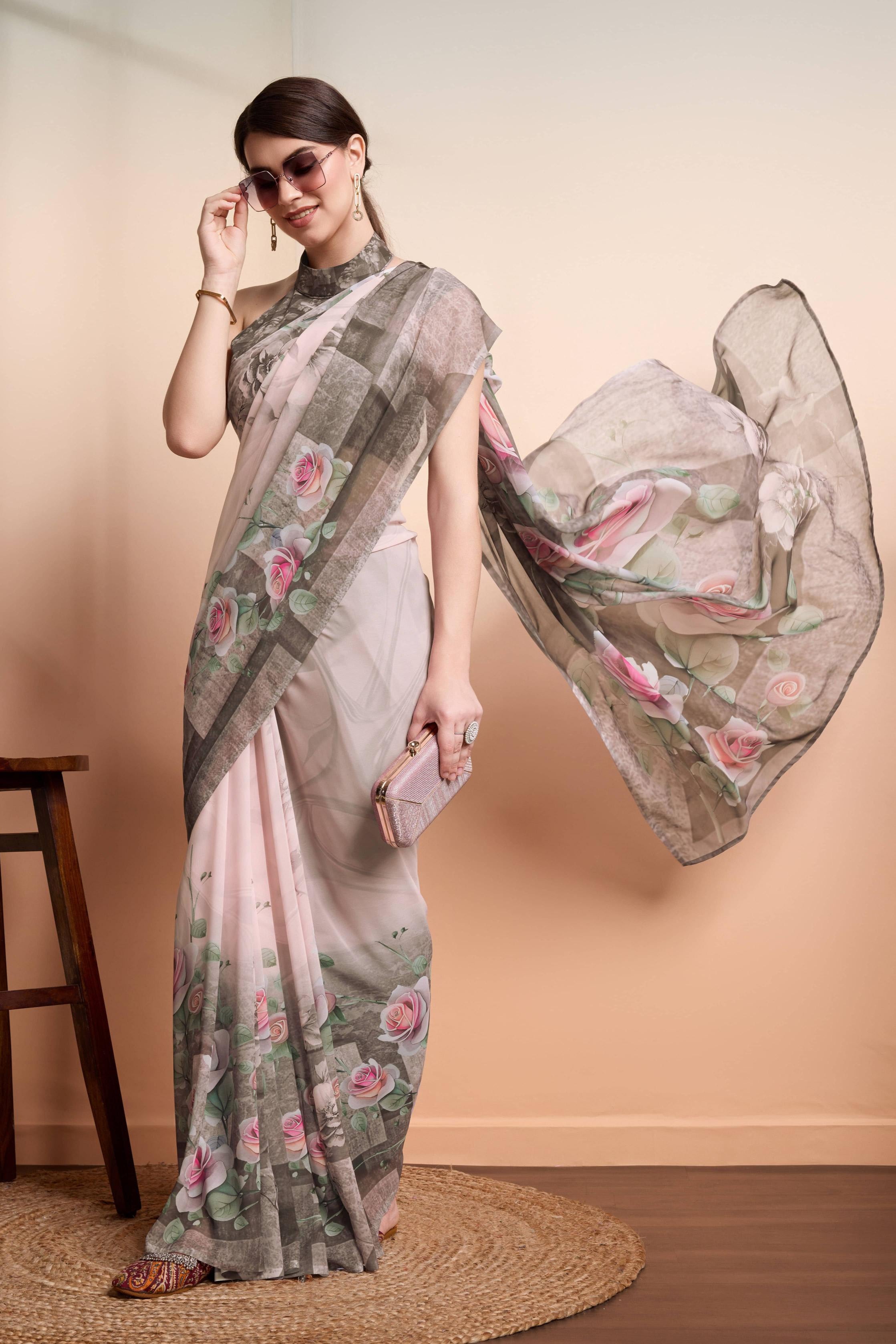 RACHNA Floral Pure Georgette  Ready to Wear Saree