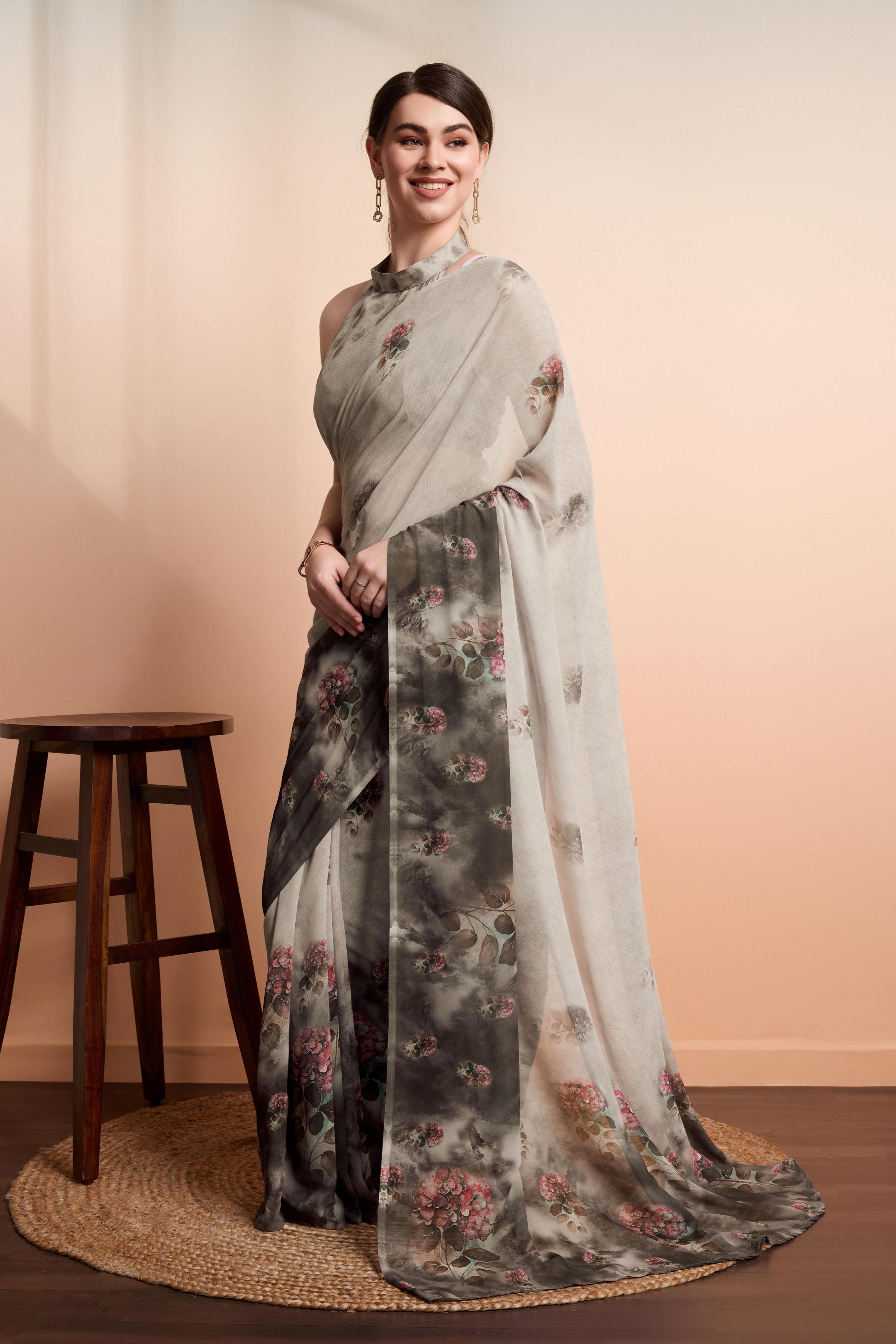 RACHNA Floral Pure Georgette  Ready to Wear Saree