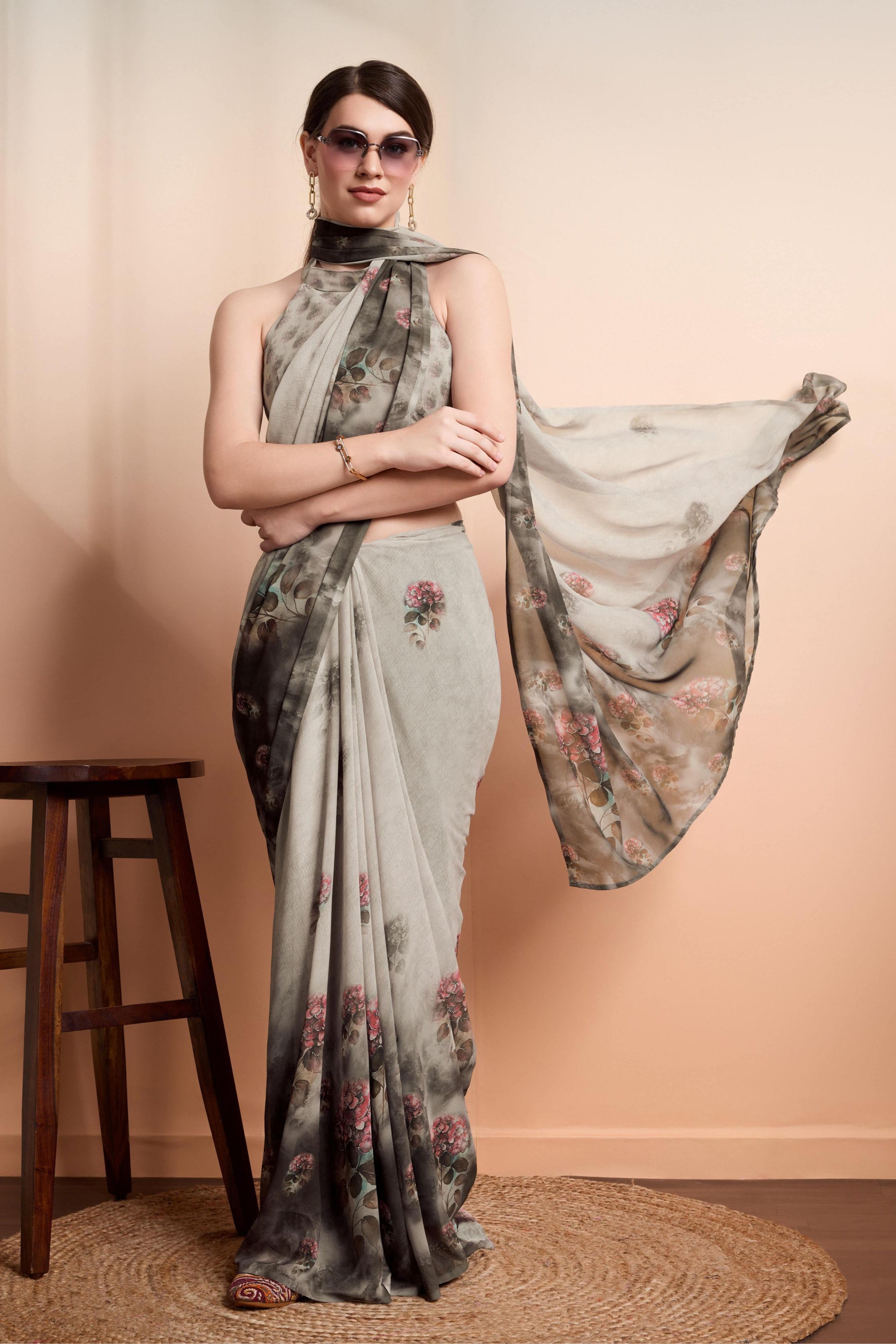 RACHNA Floral Pure Georgette  Ready to Wear Saree