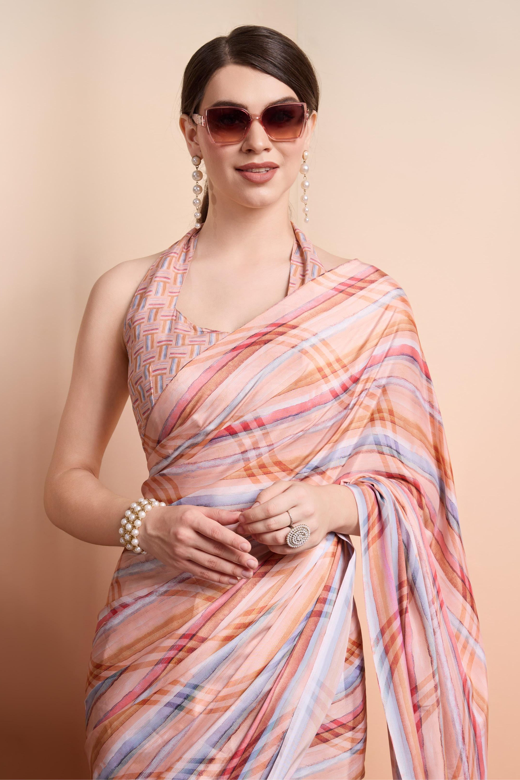 RACHNA Striped Printed Ready to Wear Saree