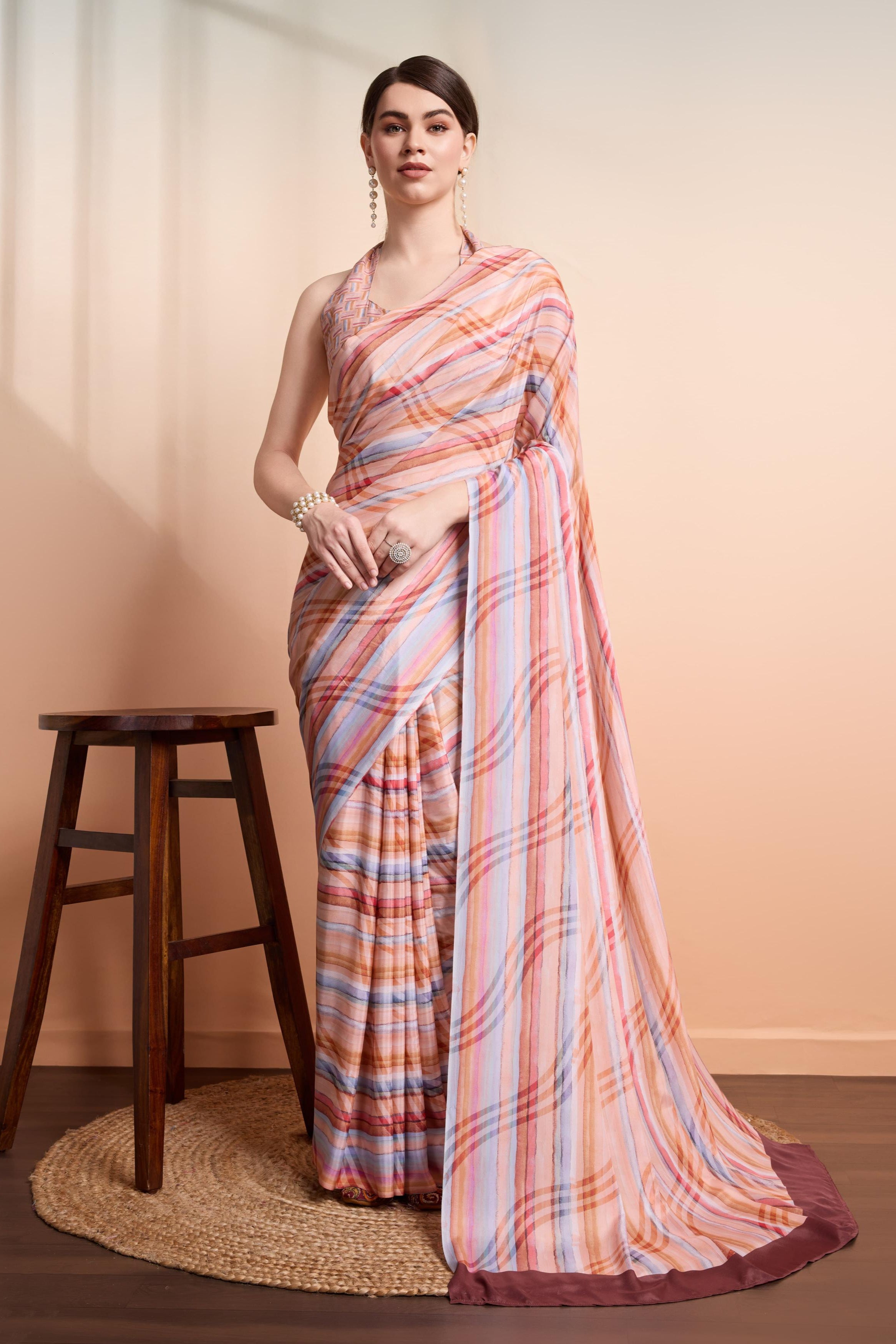 RACHNA Striped Printed Ready to Wear Saree