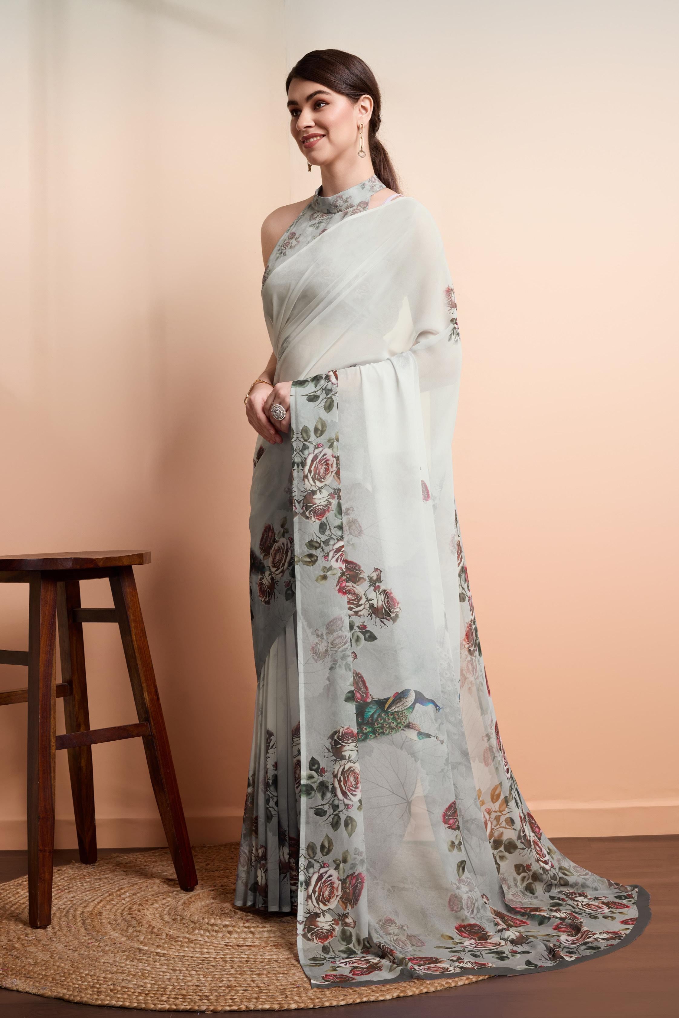 RACHNA Floral Pure Georgette Ready to Wear  Saree