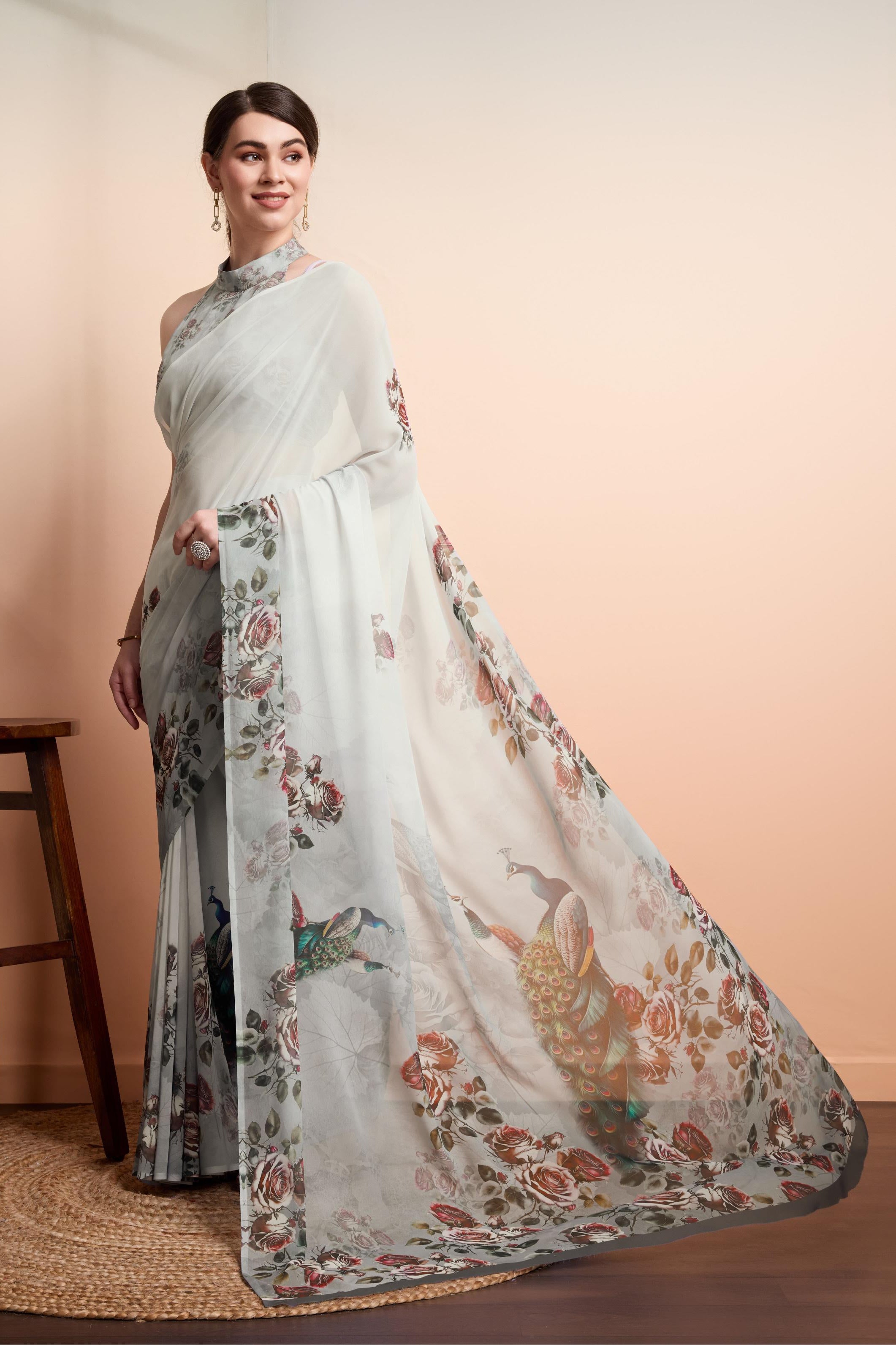 RACHNA Floral Pure Georgette Ready to Wear  Saree