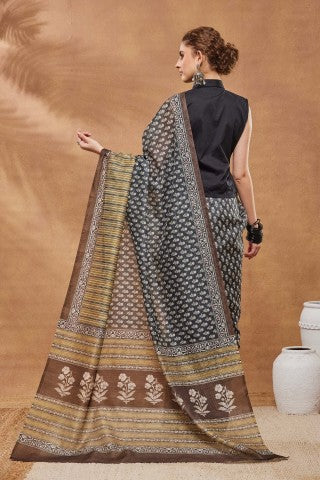 Black Color Printed Silk Blend Ready to Wear Saree