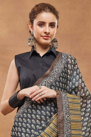 Black Color Printed Silk Blend Ready to Wear Saree