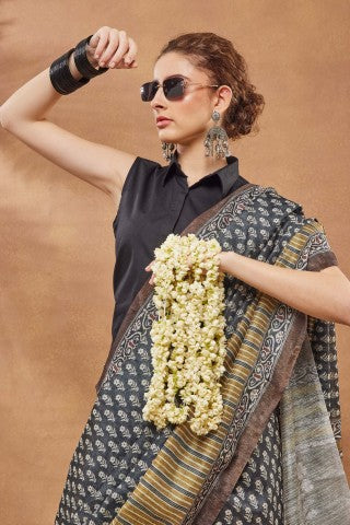 Multi coloured Ethnic Motifs Printed Silk Blend Designer Saree
