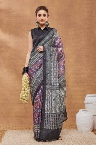 Purple Color Printed Silk Blend Ready to Wear Saree
