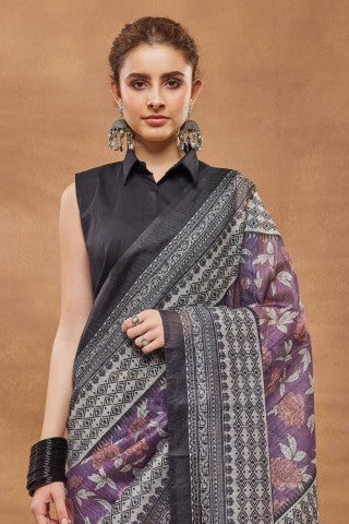 Purple Color Printed Silk Blend Ready to Wear Saree