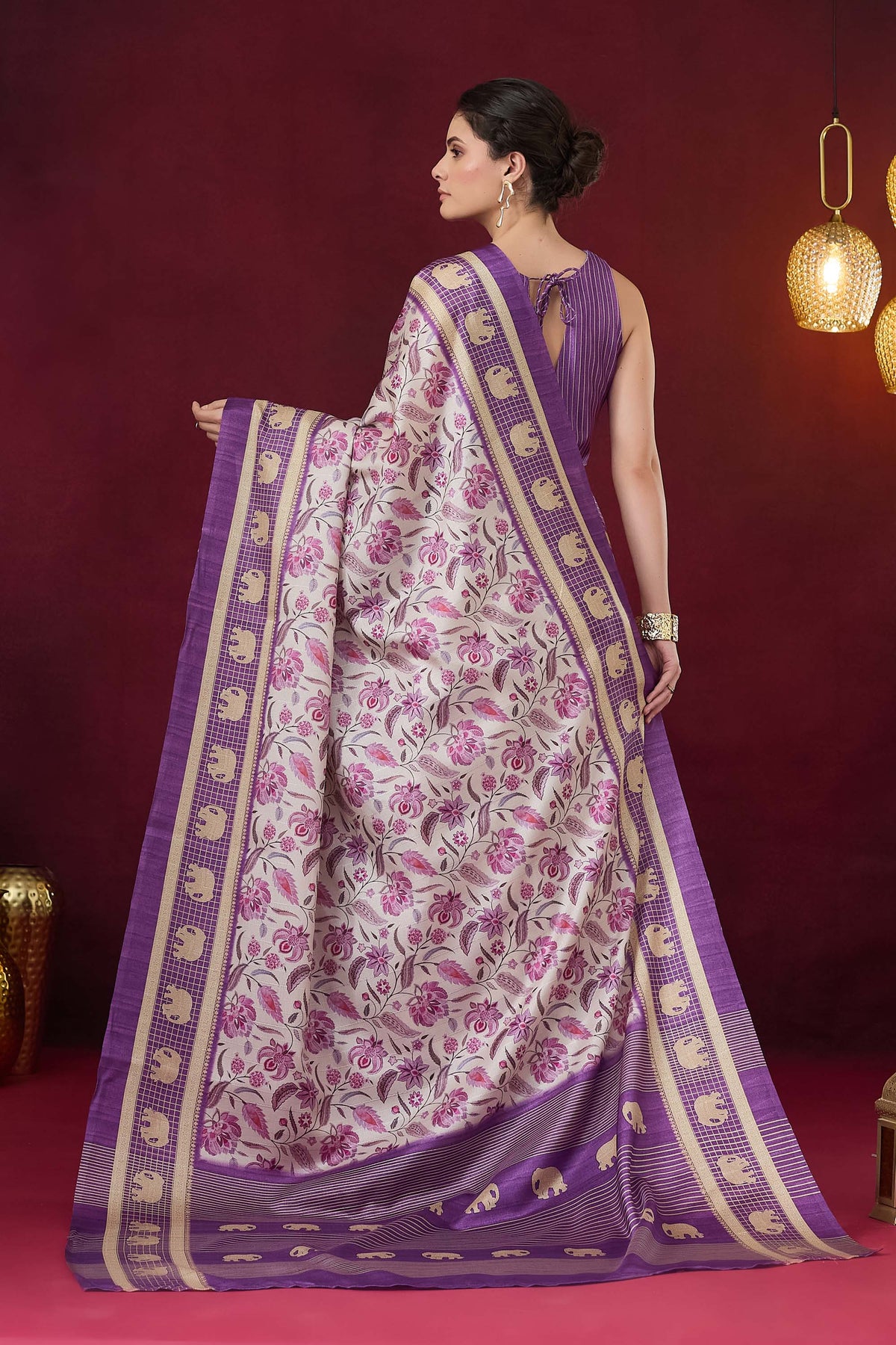 Violet Floral Printed Art Silk Designer Saree