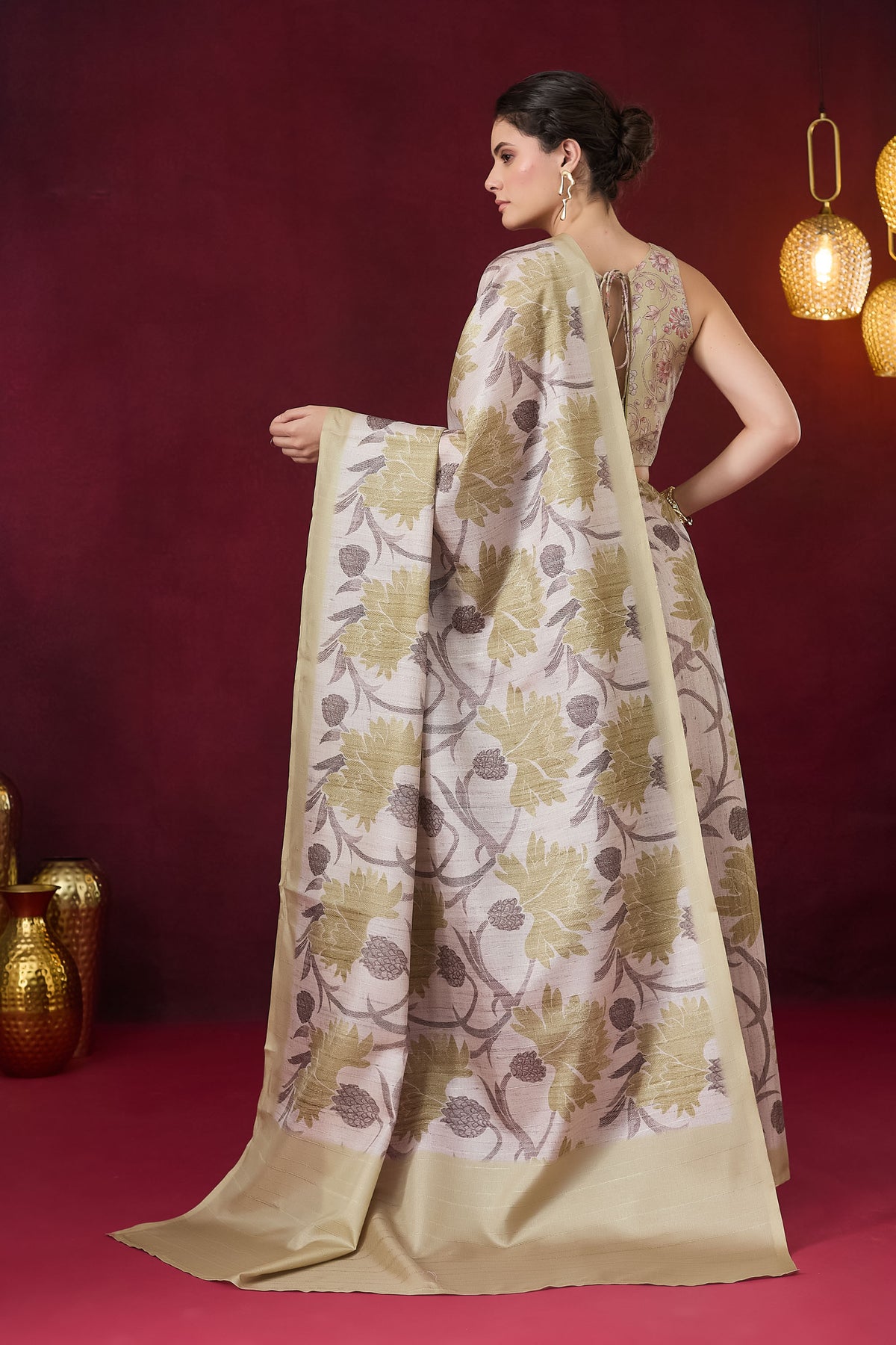 Green Color Floral Printed Art Silk Designer Saree