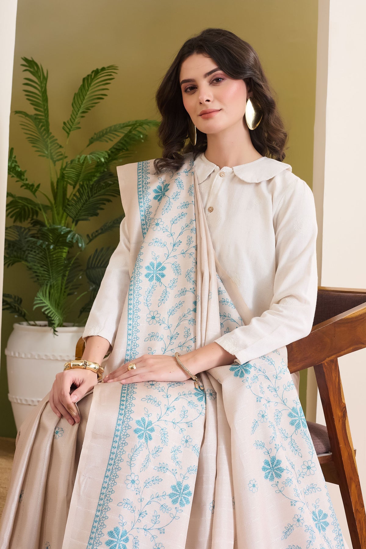 Beige Floral Printed Silk Blend Party Wear Saree