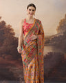 Orange Color Floral Printed Silk Blend Party Wear Saree