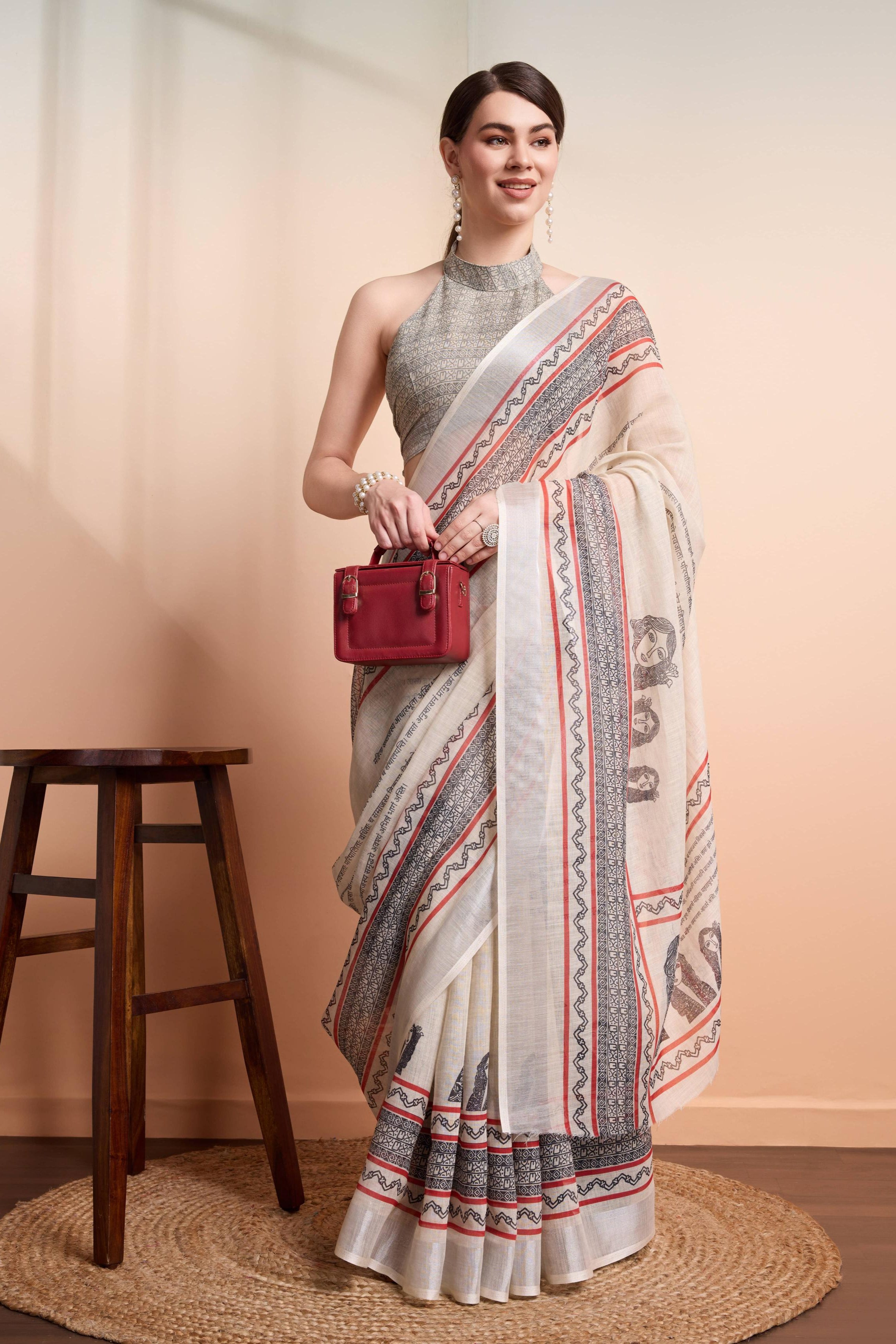 Empowering Women Writing Print Handloom Cotton Saree