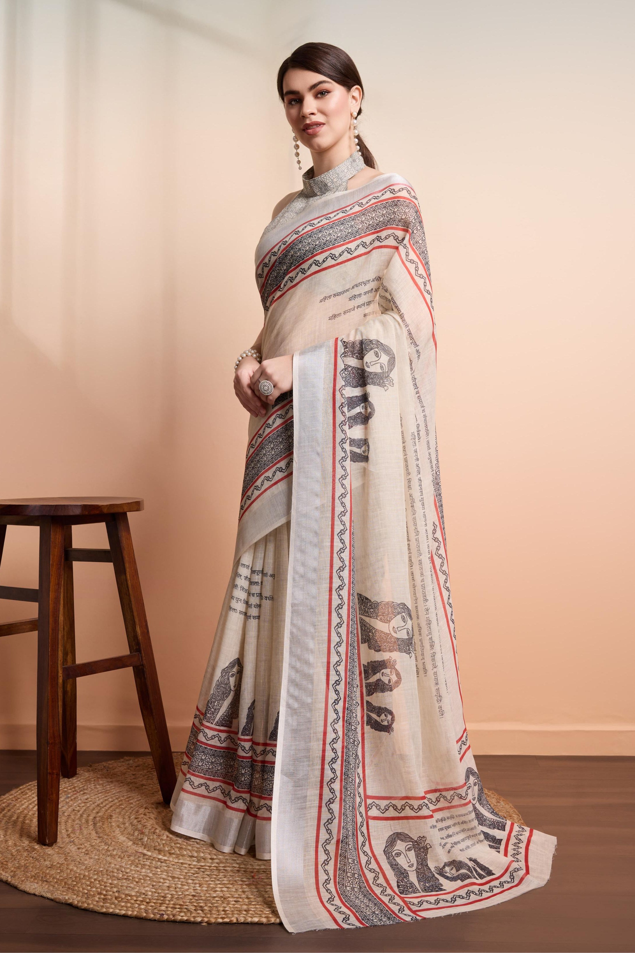 Empowering Women Writing Print Handloom Cotton Saree