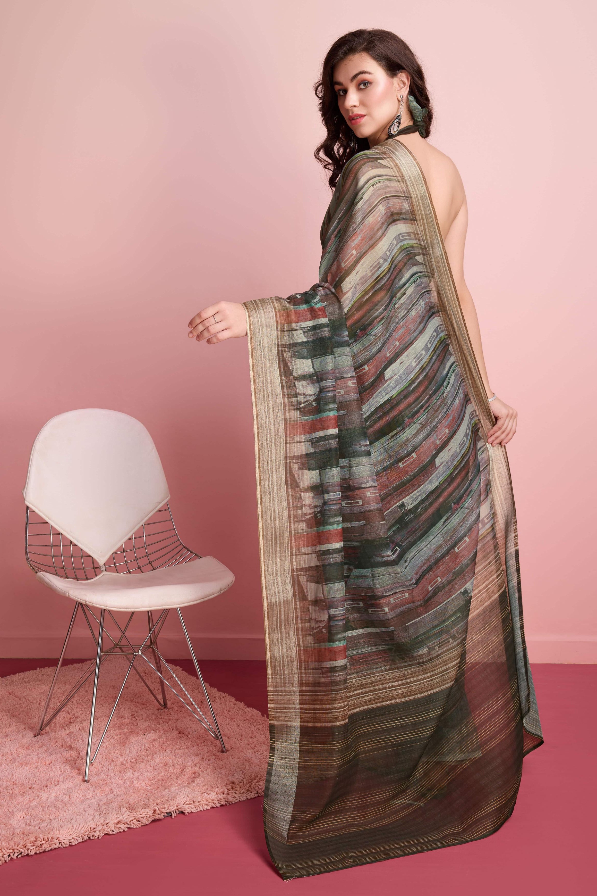 RACHNA Abstract Printed  Ready to Wear Saree