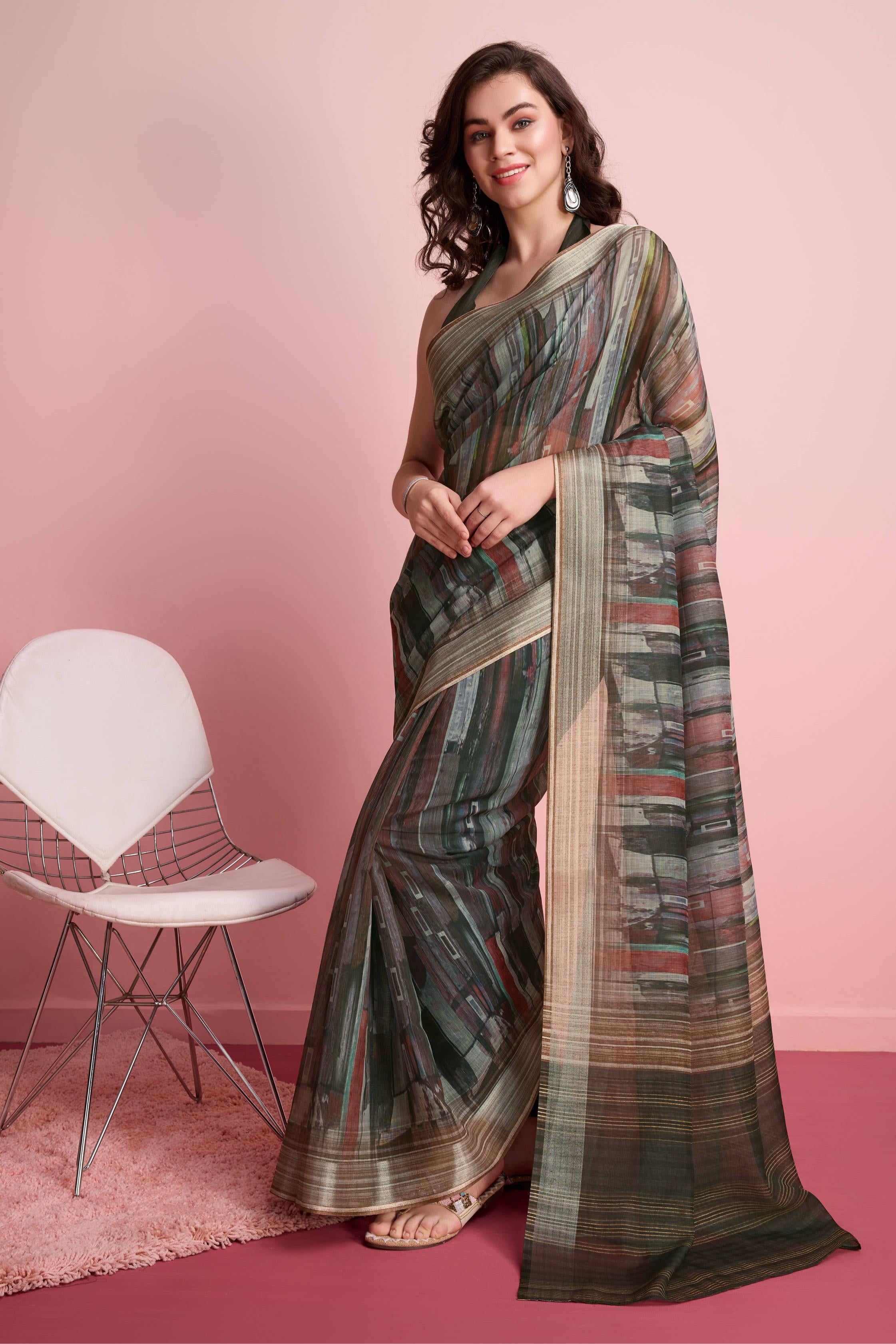 RACHNA Abstract Printed  Ready to Wear Saree