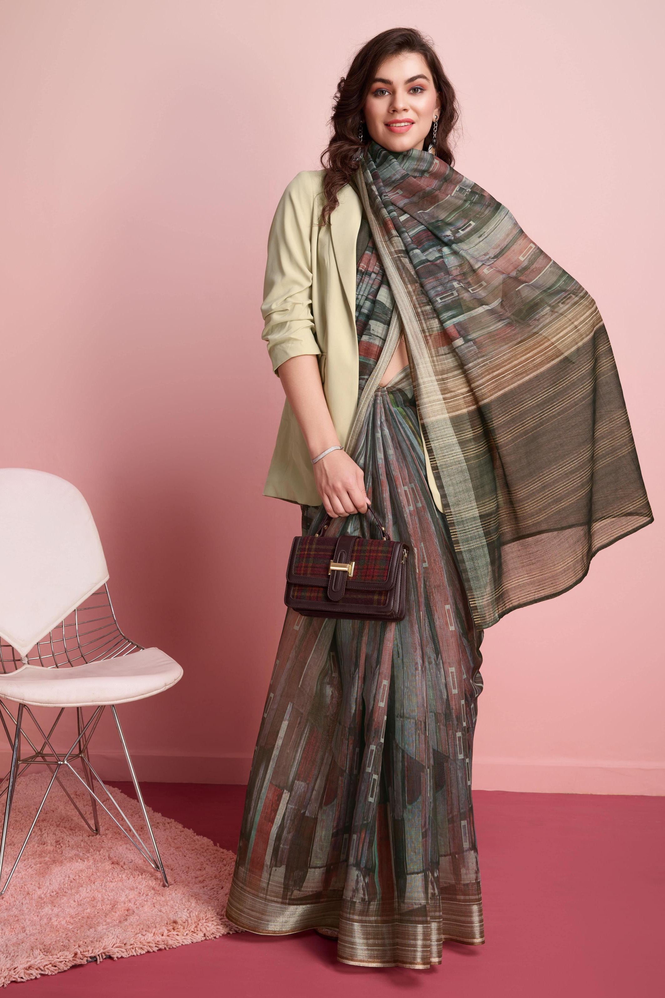 RACHNA Abstract Printed  Ready to Wear Saree