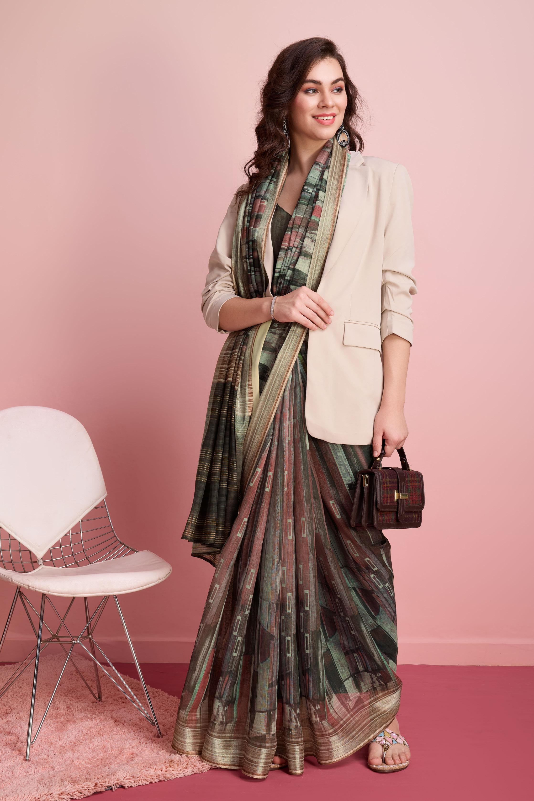 RACHNA Abstract Printed  Ready to Wear Saree