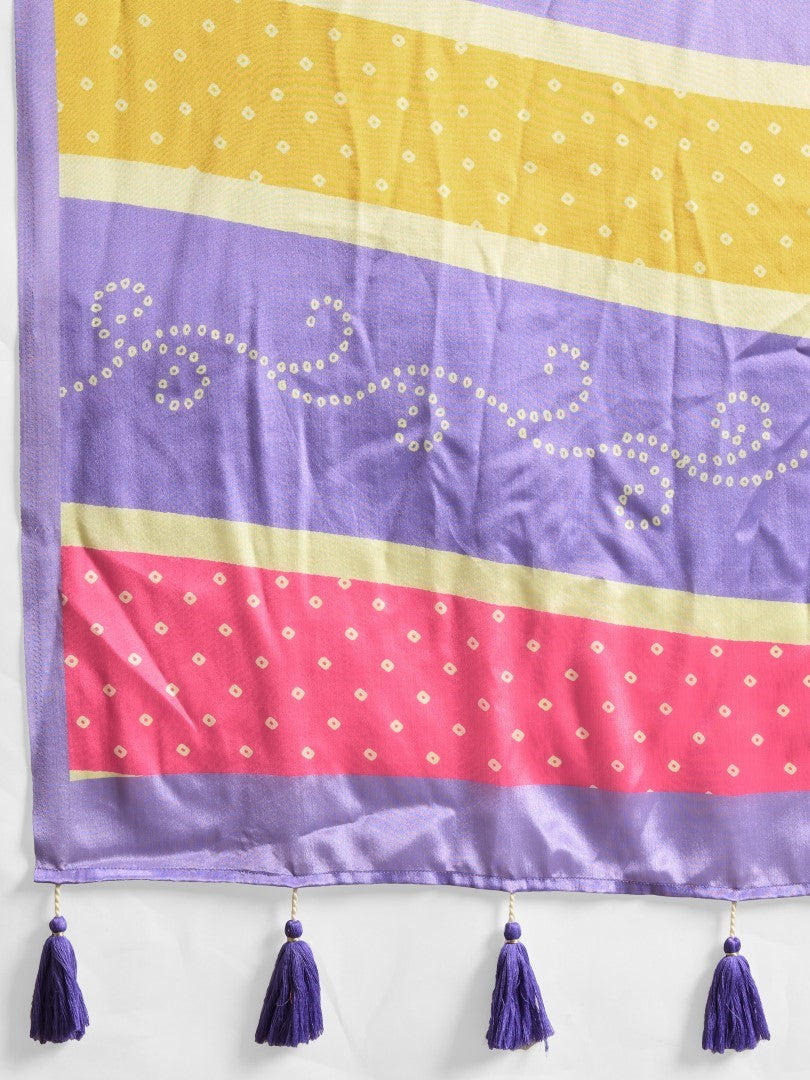 Multi Bandhani Printed Satin Party Wear Saree