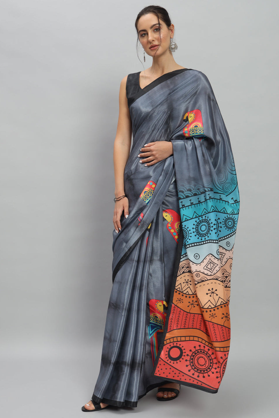 PURE DIGITAL PARROT MOTIFS SAREE