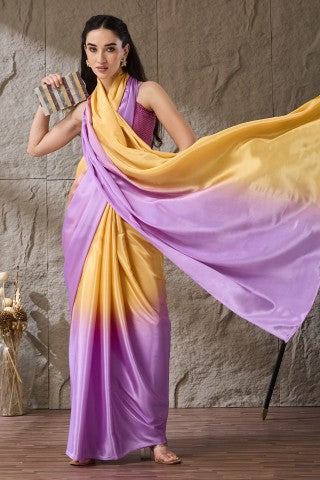 Lavender Ombre Solid Satin Ready to Wear Saree
