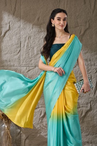 Blue Ombre Dyed Satin Ready to Wear Saree