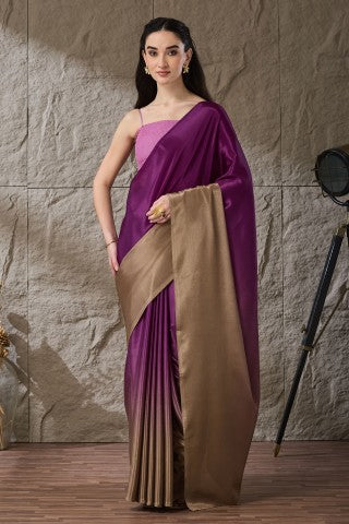 Purple Color Ombre Dyed Satin Ready to Wear Saree