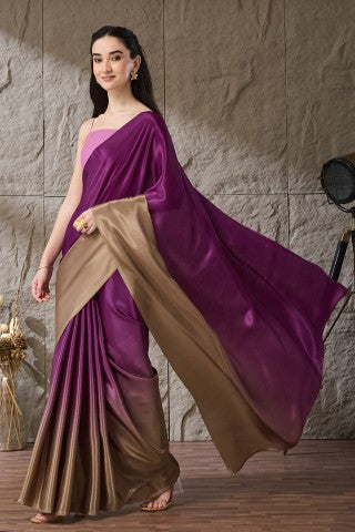 Purple Color Ombre Dyed Satin Ready to Wear Saree