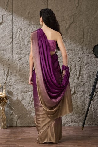 Purple Color Ombre Dyed Satin Ready to Wear Saree