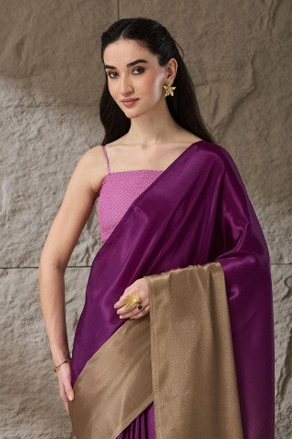 Purple Color Ombre Dyed Satin Ready to Wear Saree