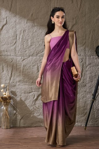 Purple Color Ombre Dyed Satin Ready to Wear Saree