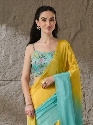 Multi Colored Ombre Solid Satin Ready to Wear Saree