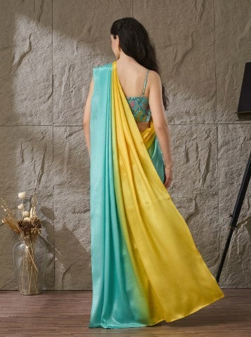 Multi Colored Ombre Solid Satin Ready to Wear Saree