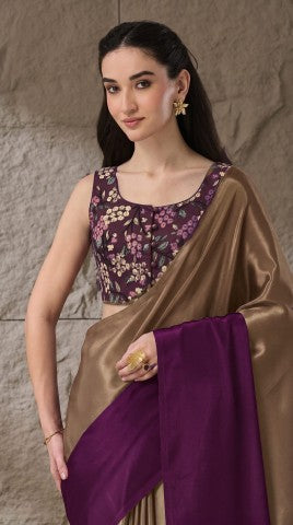 Purple Ombre Dyed Satin Party Wear Saree