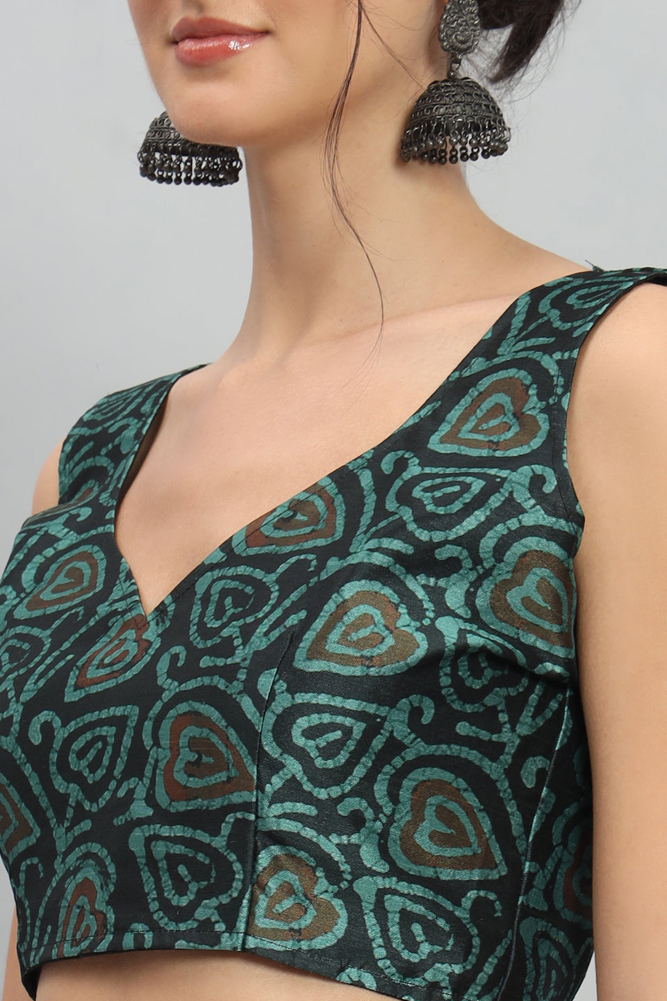 Satin Striped Printed Ready to Wear Pre-stitched Green Saree