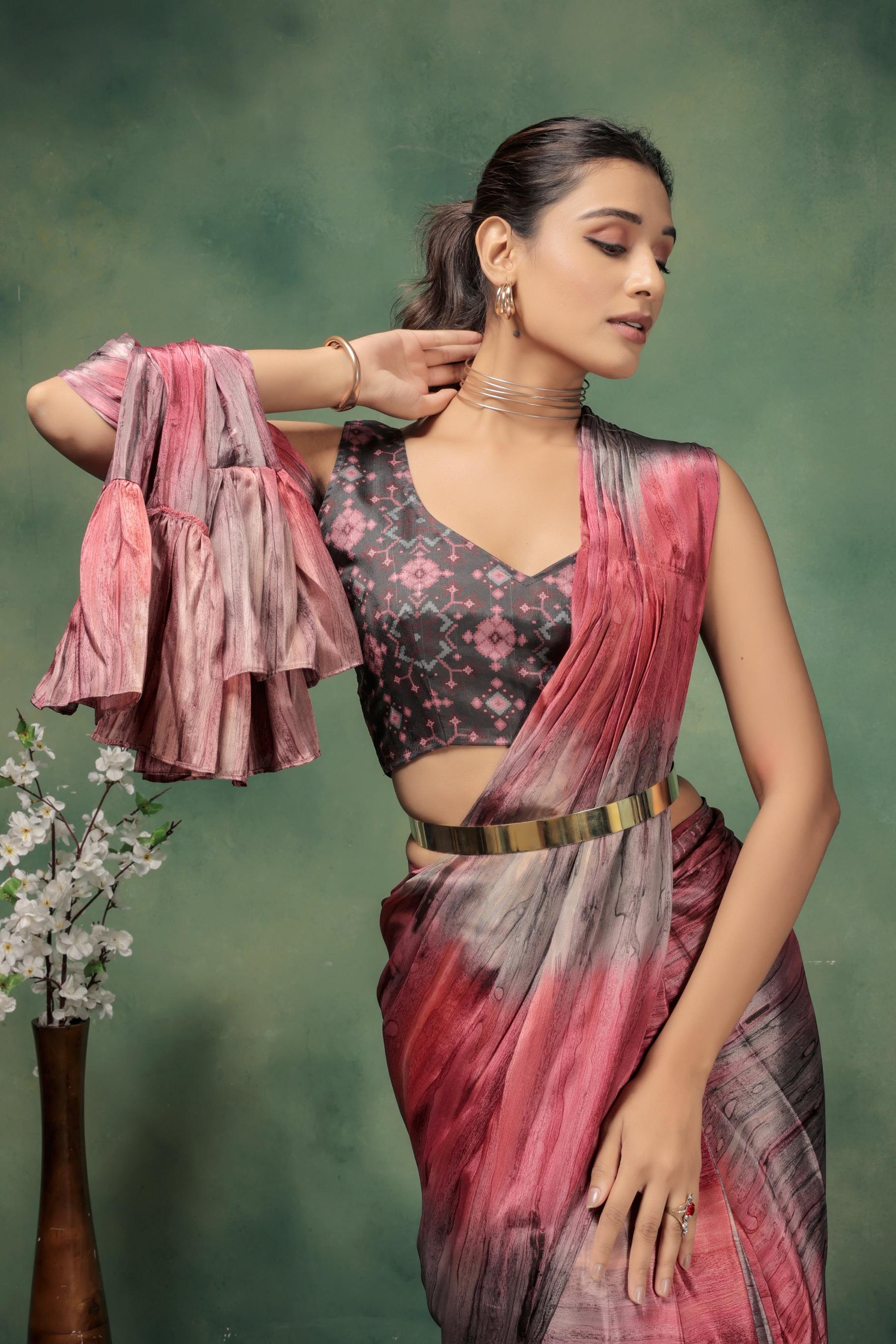 Prism Prestitched Frill Pallu Ready To Wear Saree