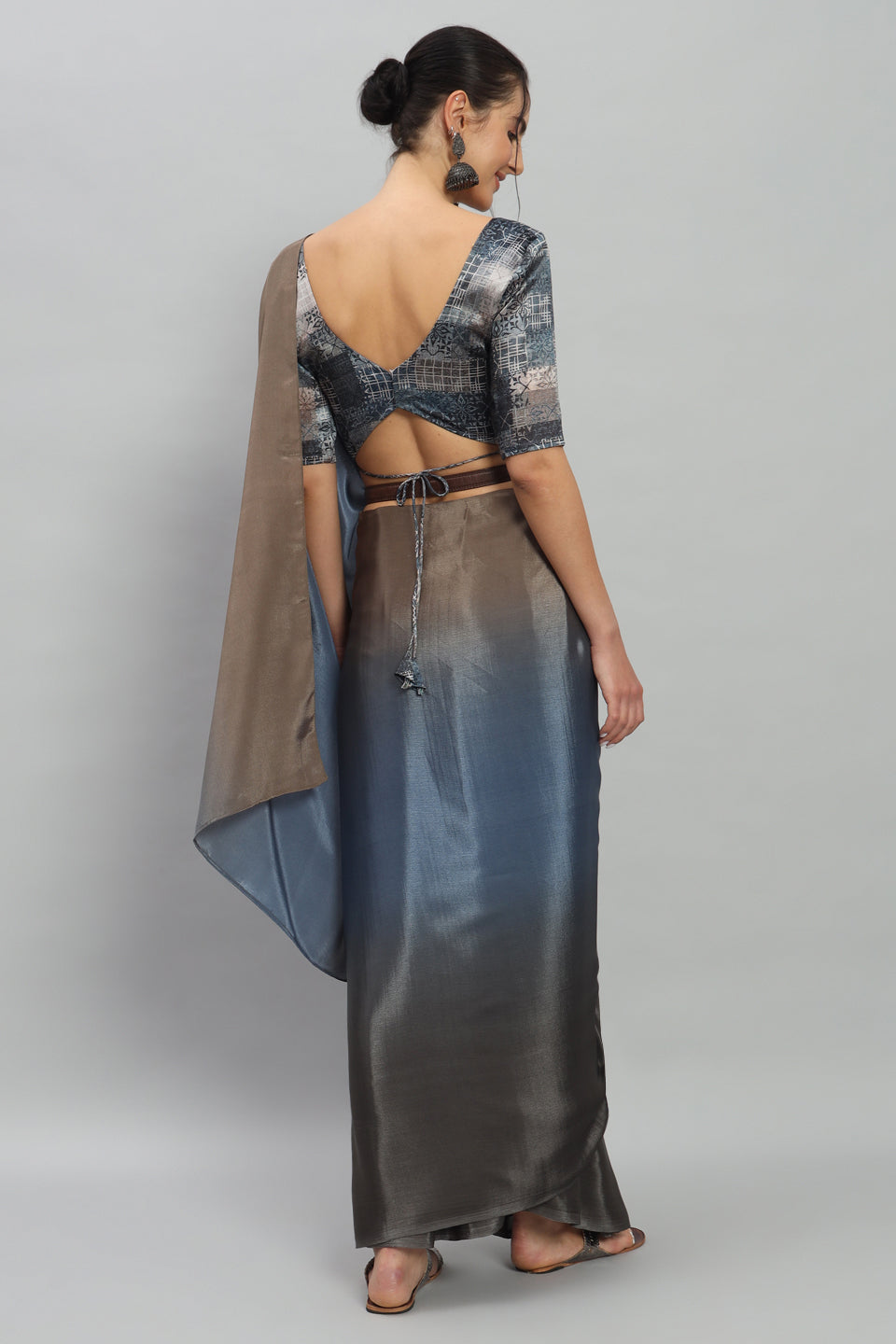 Satin Ready to Wear Pre-stitched More Ombre Blue Saree