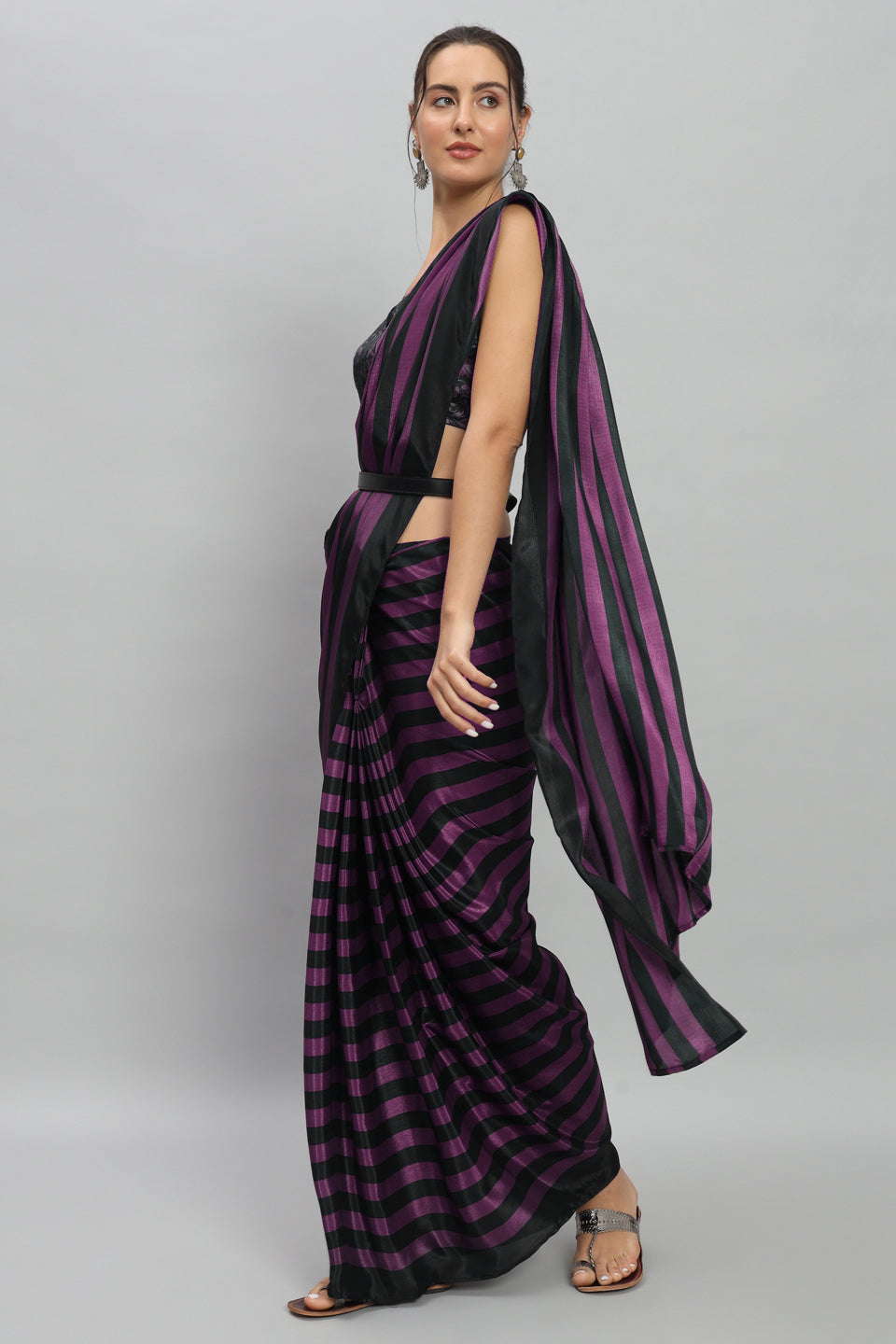 Partywear Stripes Ready to Wear Saree
