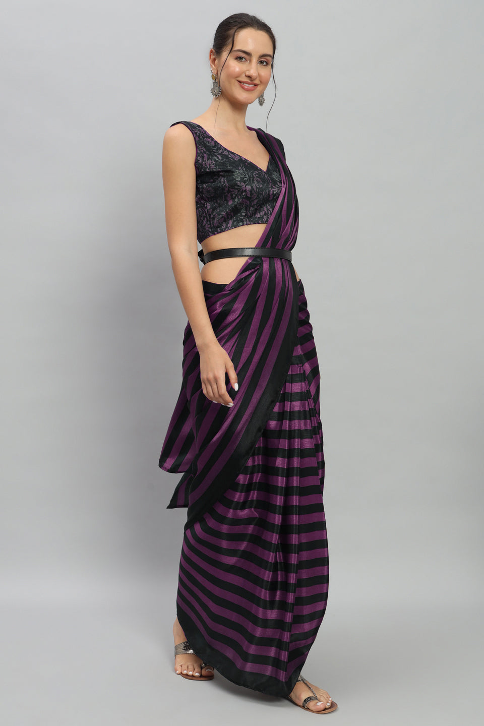 Partywear Stripes Ready to Wear Saree