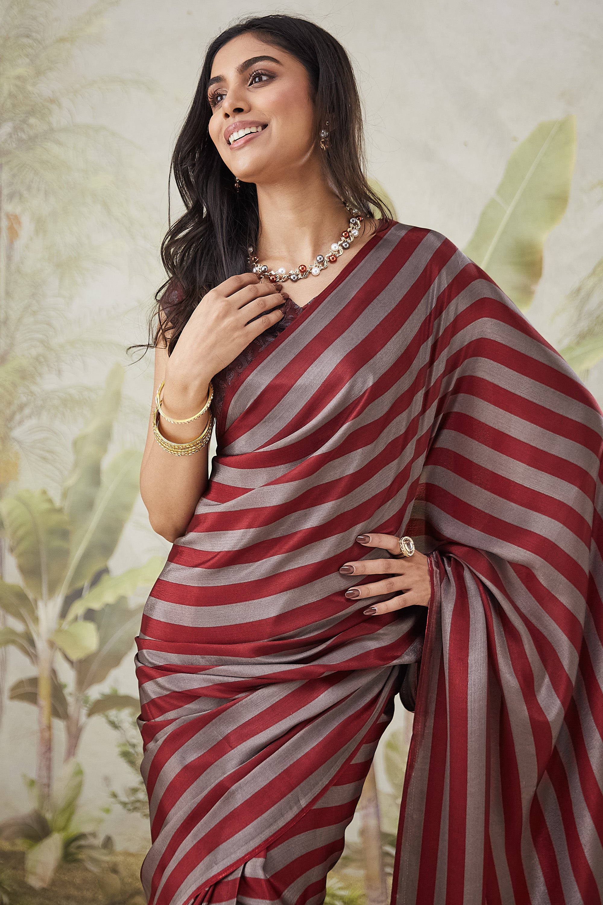Partywear Stripes Ready To Wear Saree