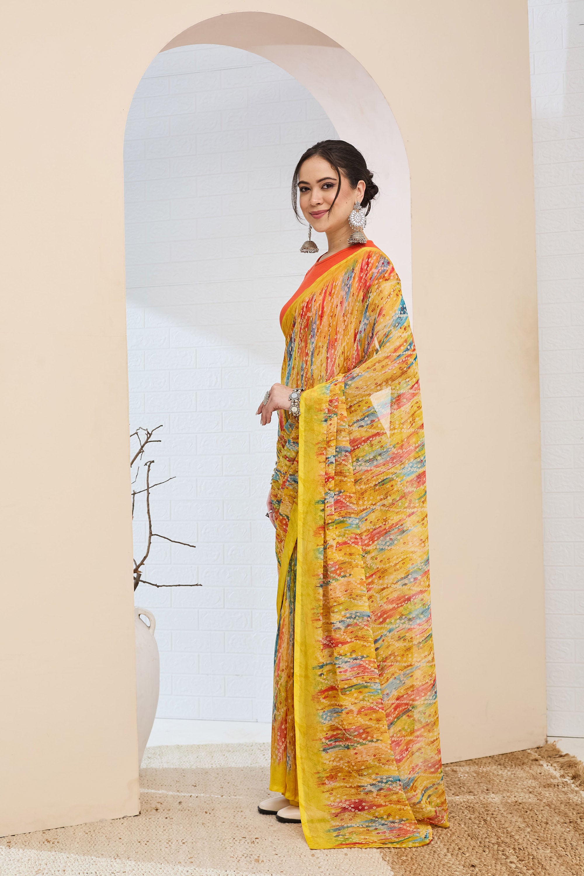 Amazing Yellow Color Poly Chiffon Ready To Wear Saree