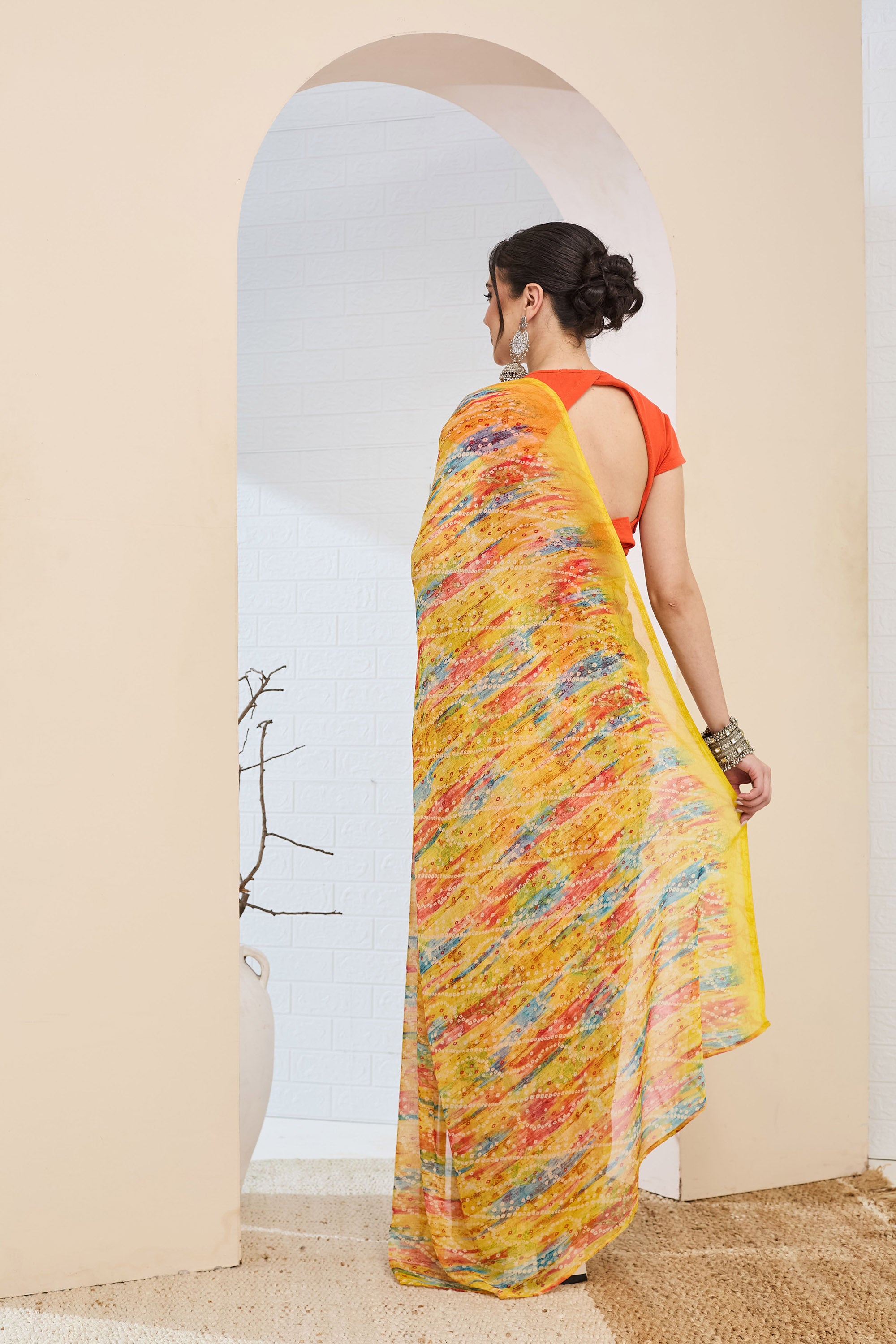 Amazing Yellow Color Poly Chiffon Ready To Wear Saree