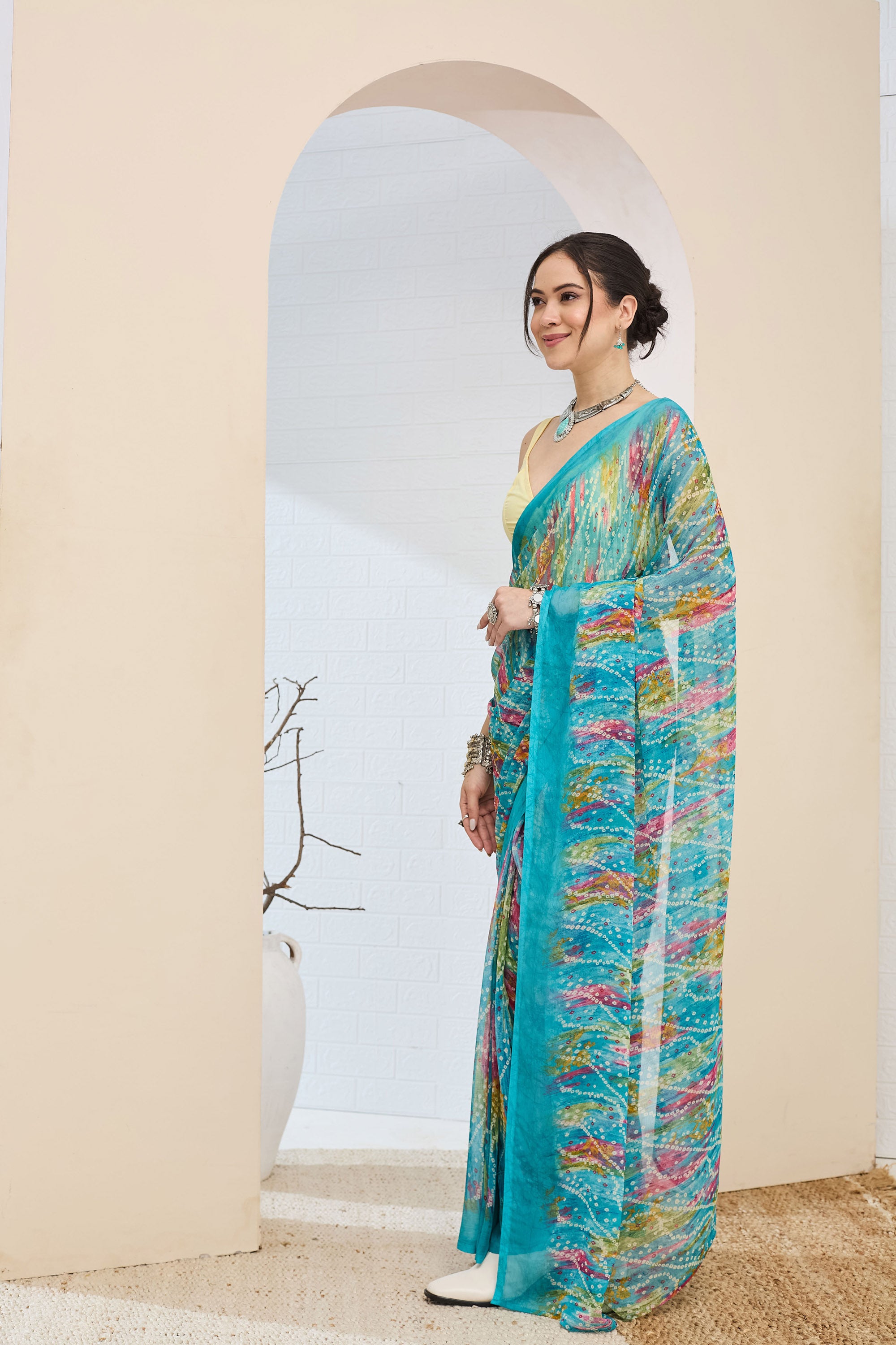 Beautiful Blue Color Poly Chiffon Ready To Wear Saree