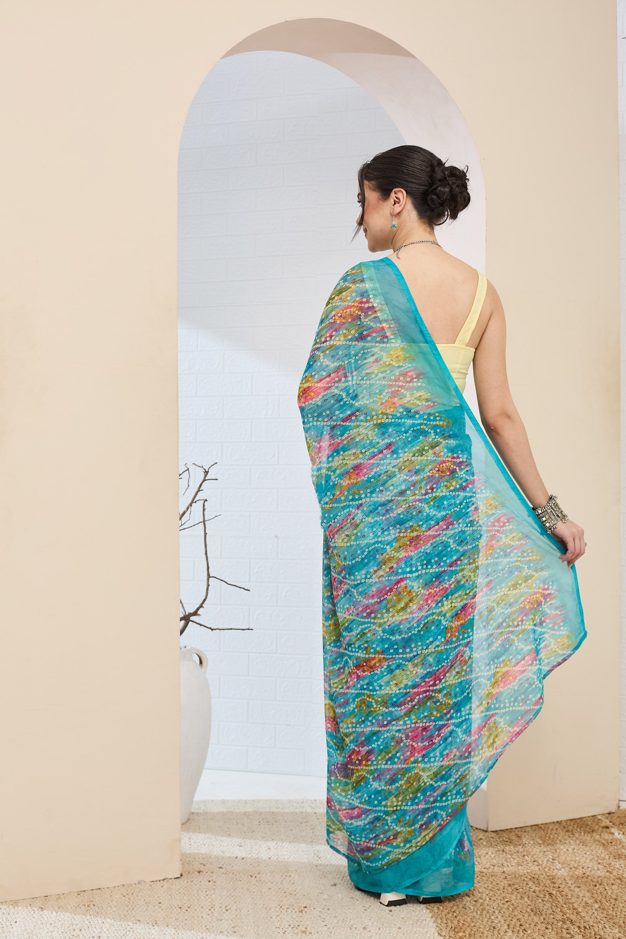 Beautiful Blue Color Poly Chiffon Ready To Wear Saree