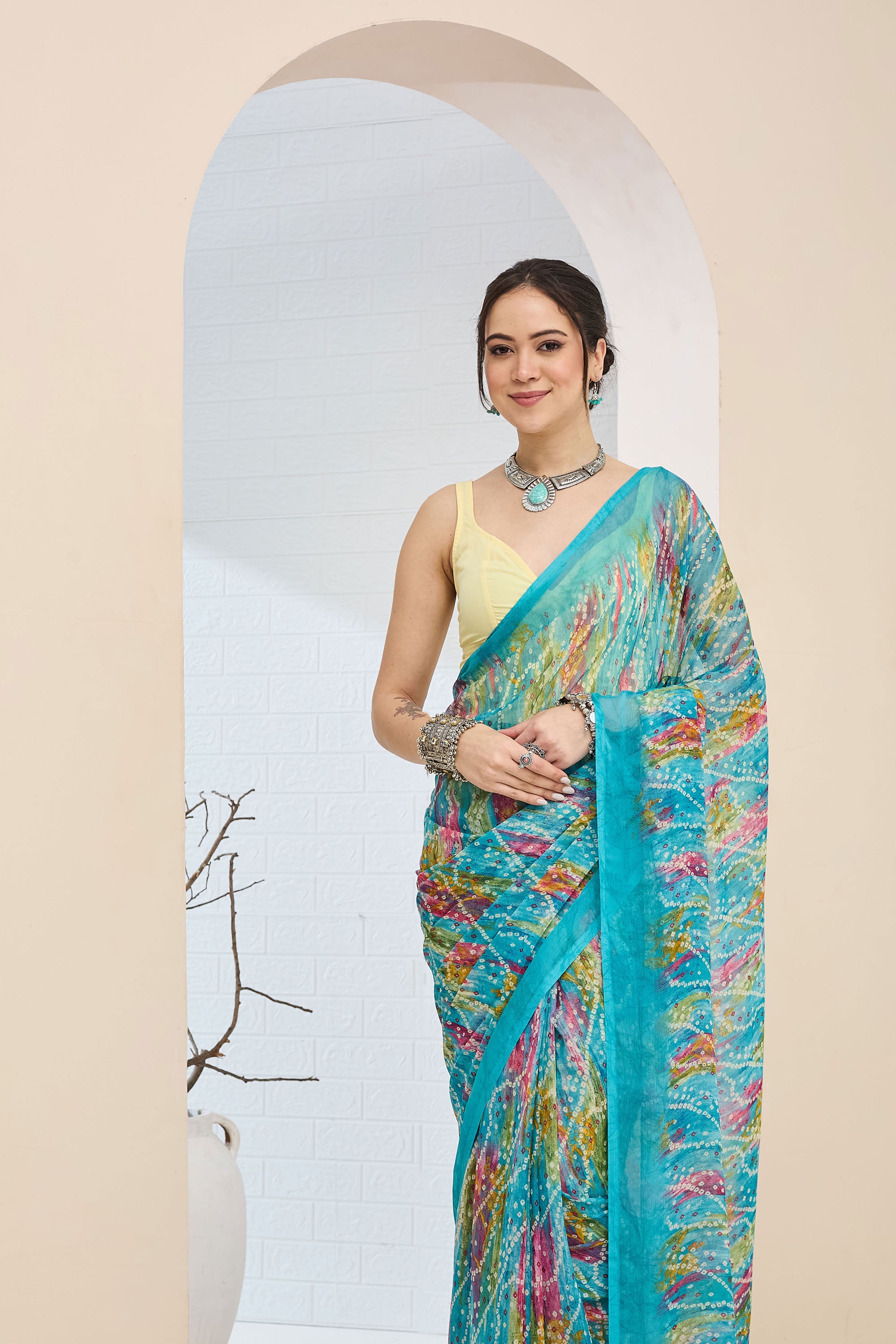 Beautiful Blue Color Poly Chiffon Ready To Wear Saree