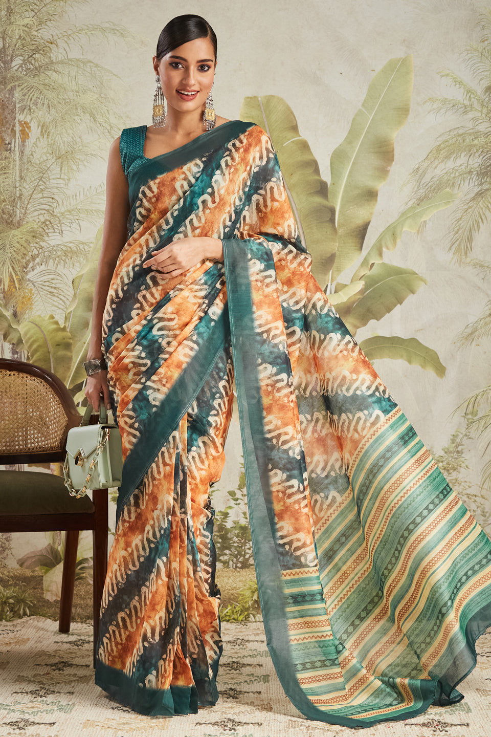 Abstract Printed Chanderi Cotton Ready To Wear Saree