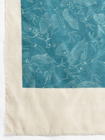 Teal Bird Printed Chanderi Ready to Wear Saree