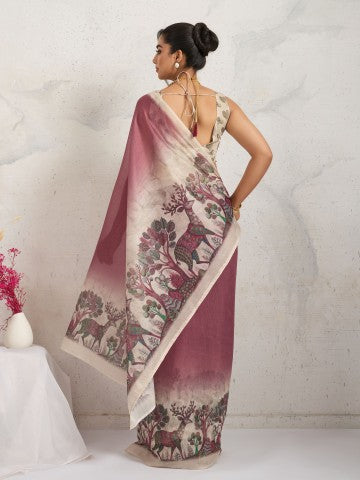 Pink Ethnic Motifs Printed Cotton Blend Party Wear Saree