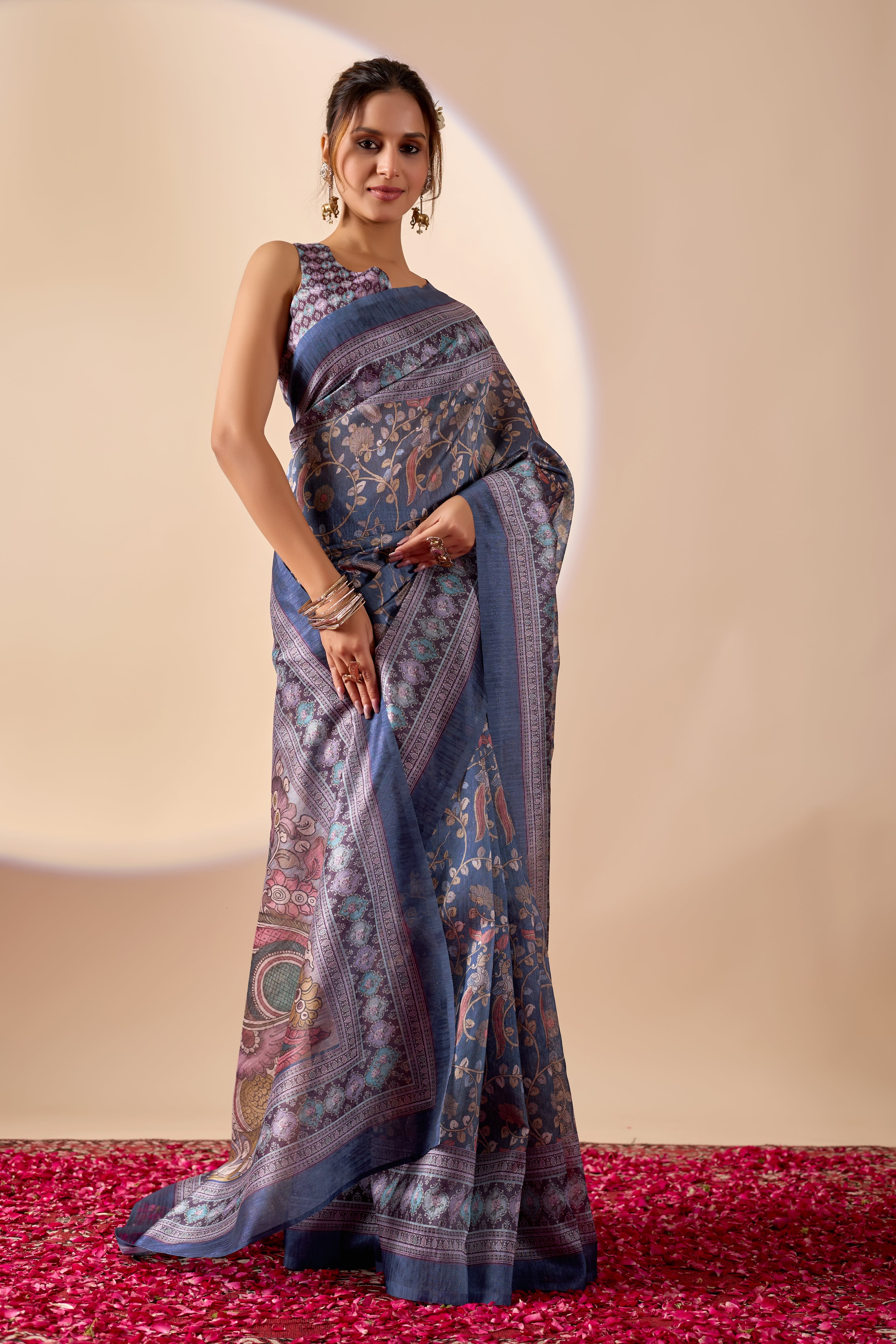 Multi Color Poly Cotton Ready Wear Saree